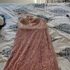 Light pink, one shoulder prom dress